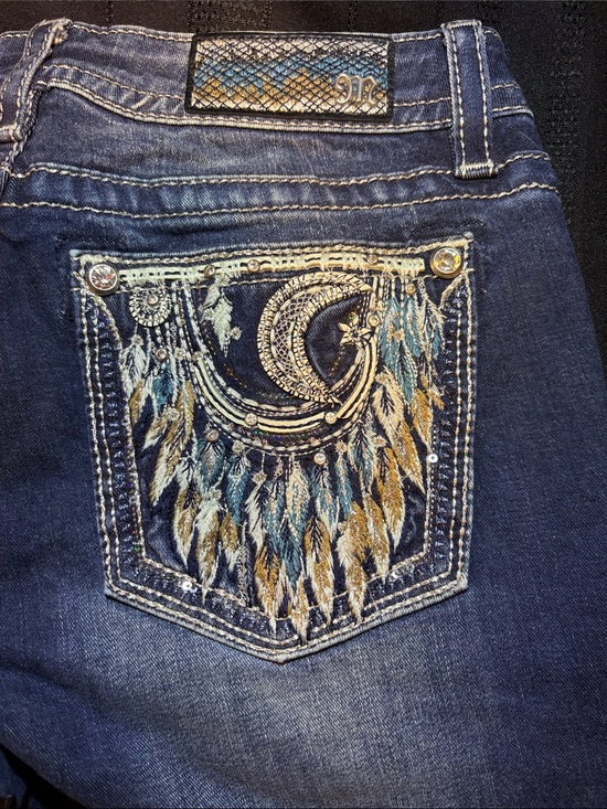 Miss Me Denim - Miss Me Dark Blue Jeans with Gold & Teal Dreamcatcher Embroidery